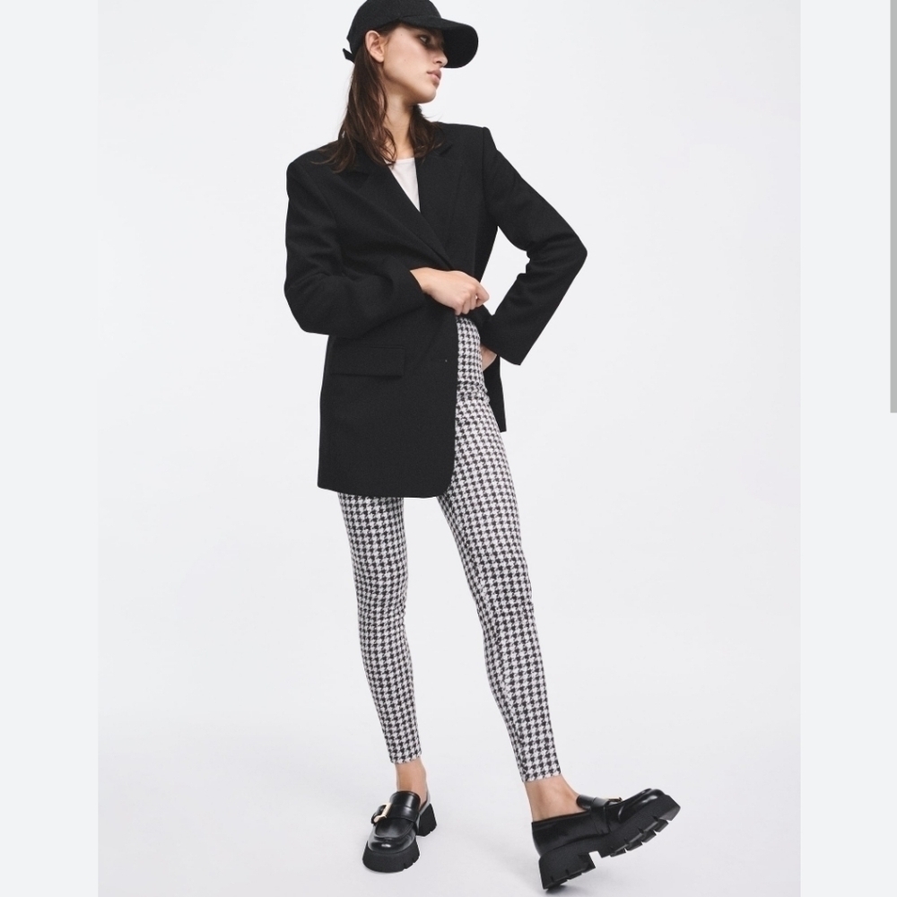 Zara NWT Hi-Rise Leggings Herringbone Print Size Large